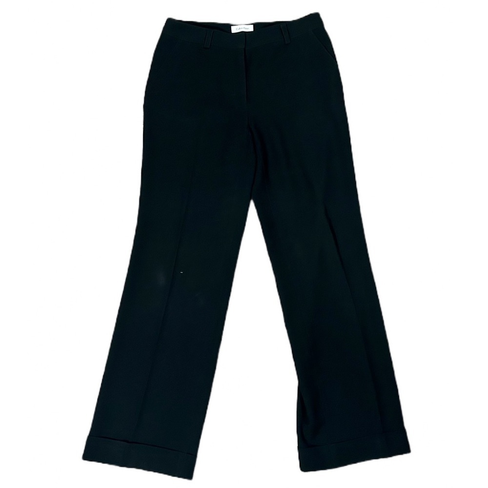 Calvin Klein Wide Leg High Waist Cuffed Trousers Black Pants Size 6 - Picture 2 of 14